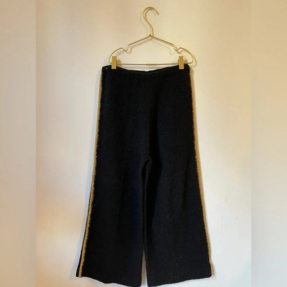 Black Knit Wide Leg Trouser Pants Gold Embellished - Picture 3 of 7